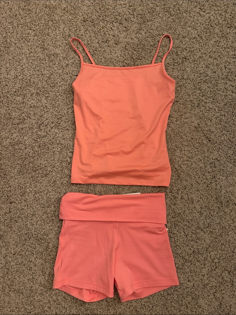 Aeropostale Coral Spaghetti Strap Tank & Fold-Over Athletic Shorts